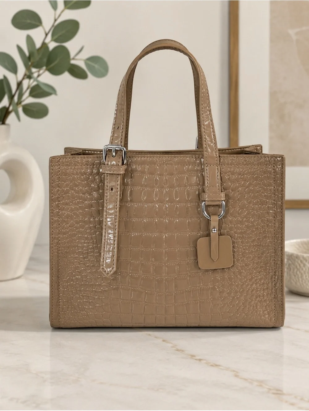 Roberto Structured Tote Bag – Taupe – Excellent Condition